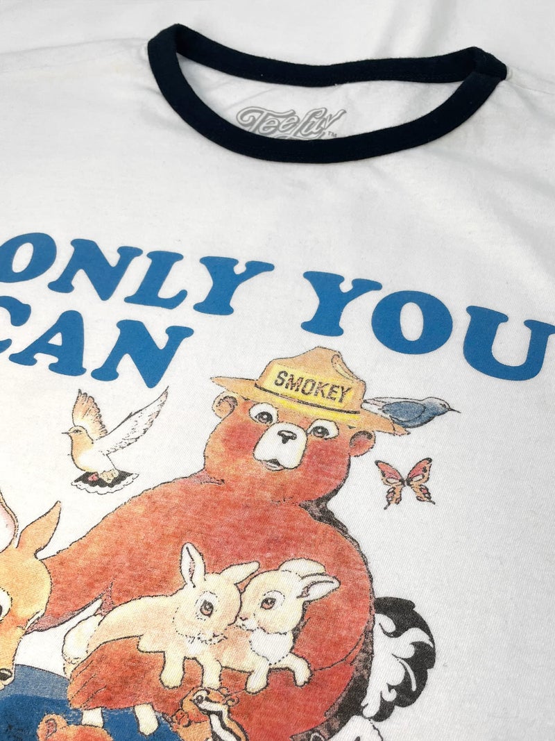 Tee Luv Men's Smokey Bear T-Shirt - Only You Can Prevent Wildfires Ringer Shirt, White/Black, M - Image 2